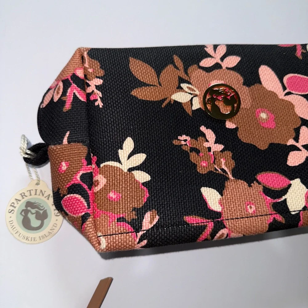 Spartina 449 Cosmetic Case Wristlet‎ 2 Pc Bundle Multi Floral Linen Leather